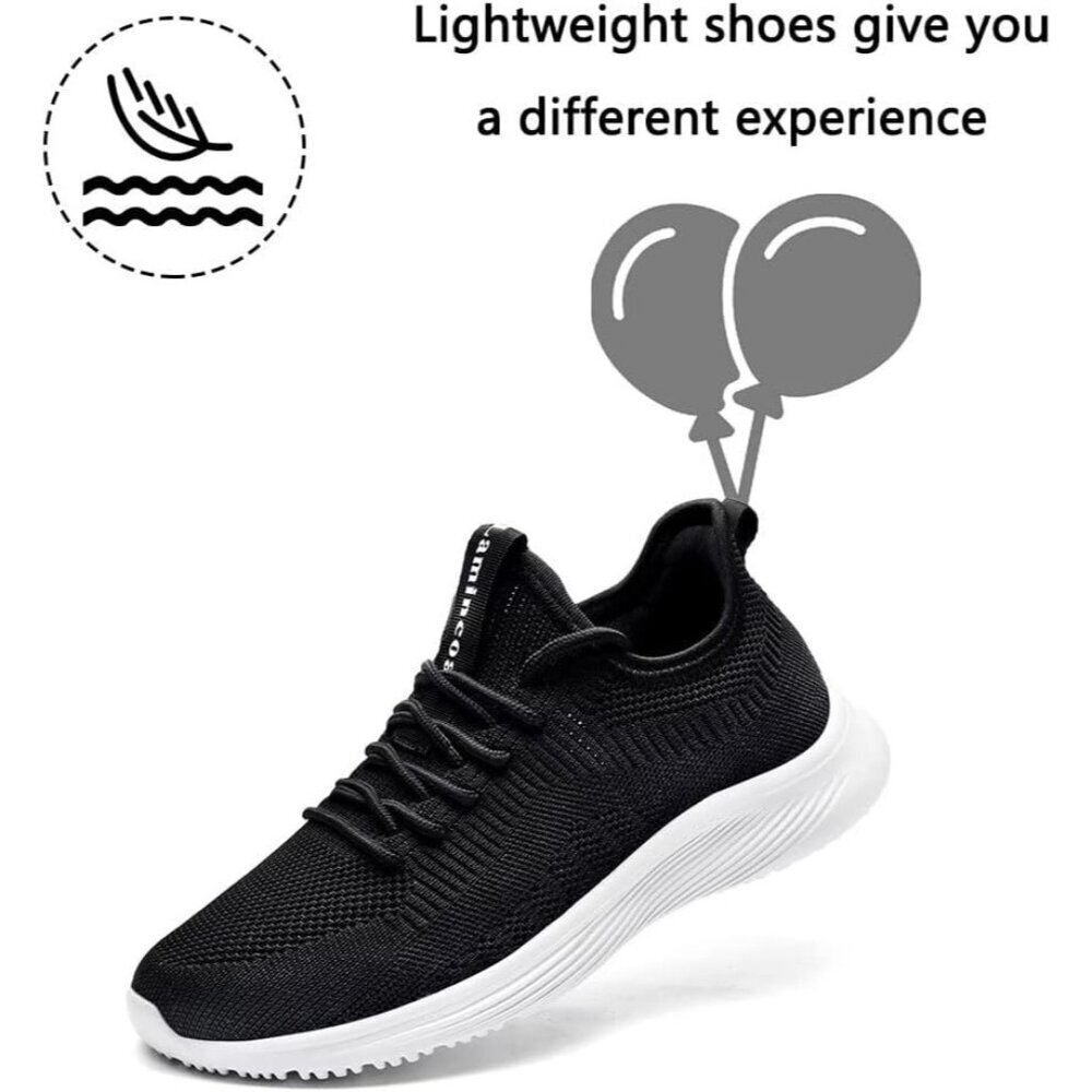 Women's Black White Non Slip Casual Running Lightweight Mesh Fashion Sneakers - Picture 3 of 6